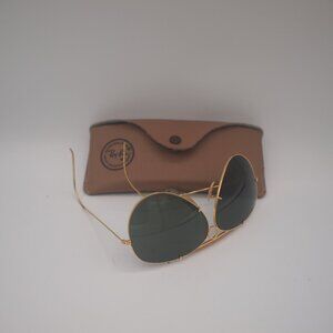 Vintage 80's Ray-Ban Bausch Lomb B&L  Aviator Gold Frame Green Sunglasses